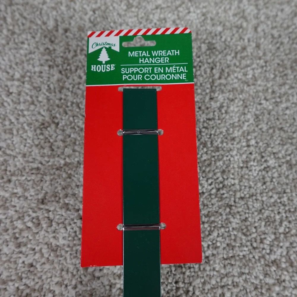 Christmas House Green Metal Wreath Hanger Over The Door Holiday Decor 14.5 Inch